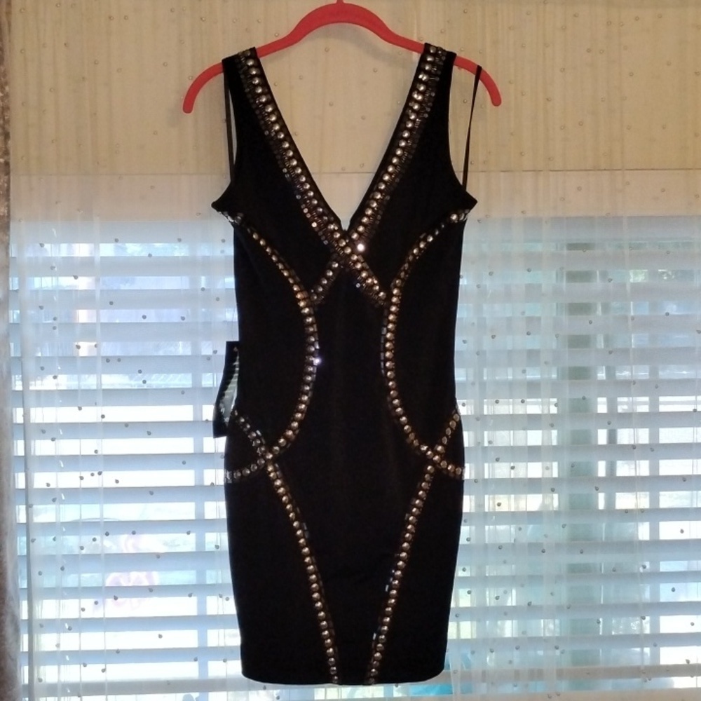 Bebe, Trible Rings Black Knit Dresss With Silver Stud Design, Size: S, NWT